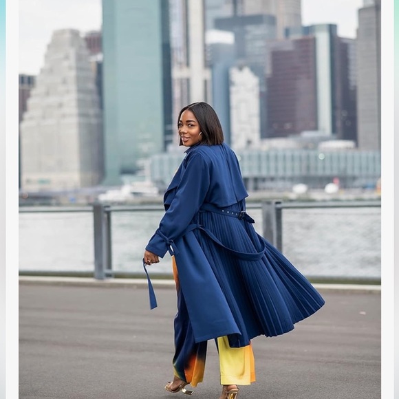 The Drop Women's Navy Belted Pleated-Back Trench Coat by @kélawalker XXL - Picture 1 of 16